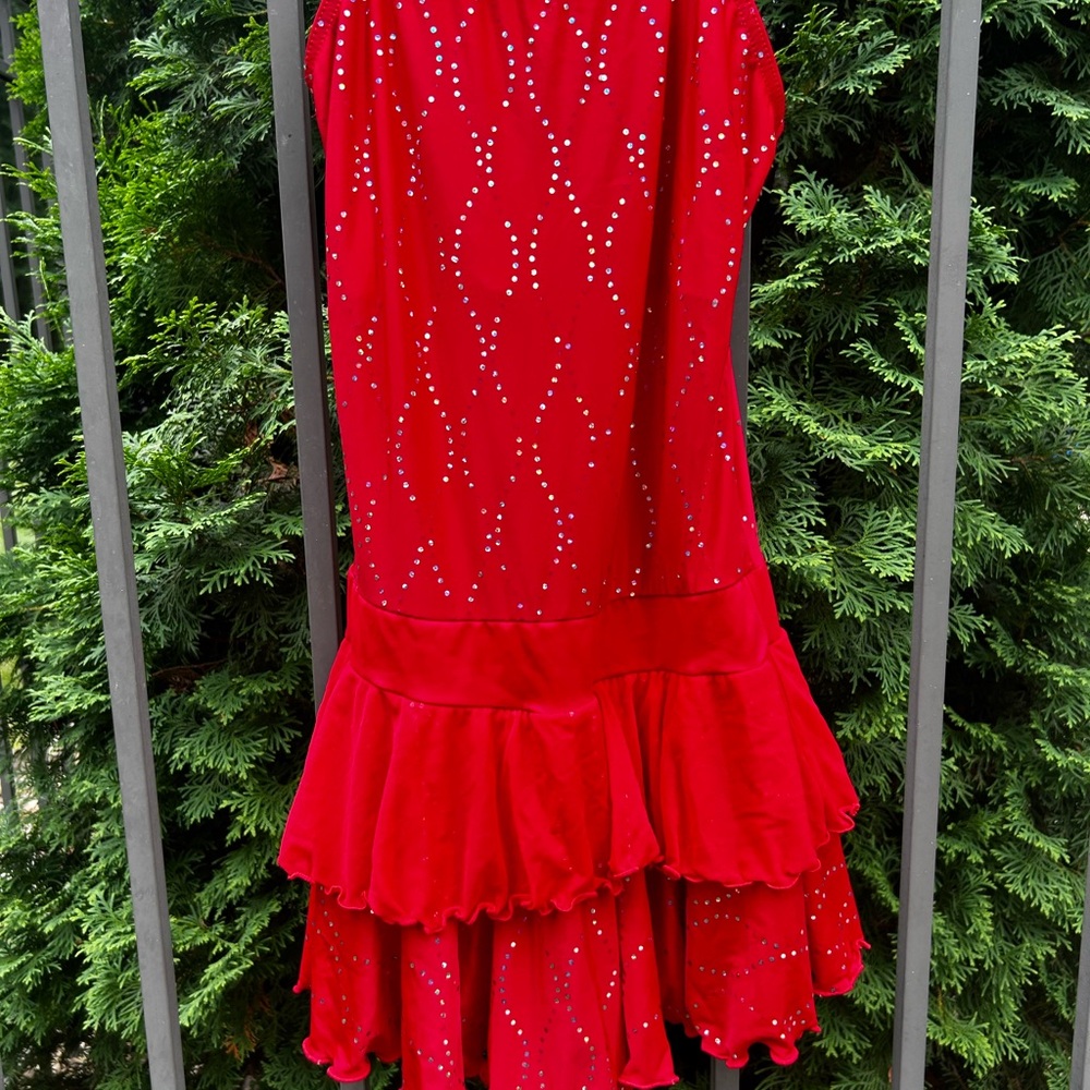 Red & Silver Dance Leotard with double frill skirt